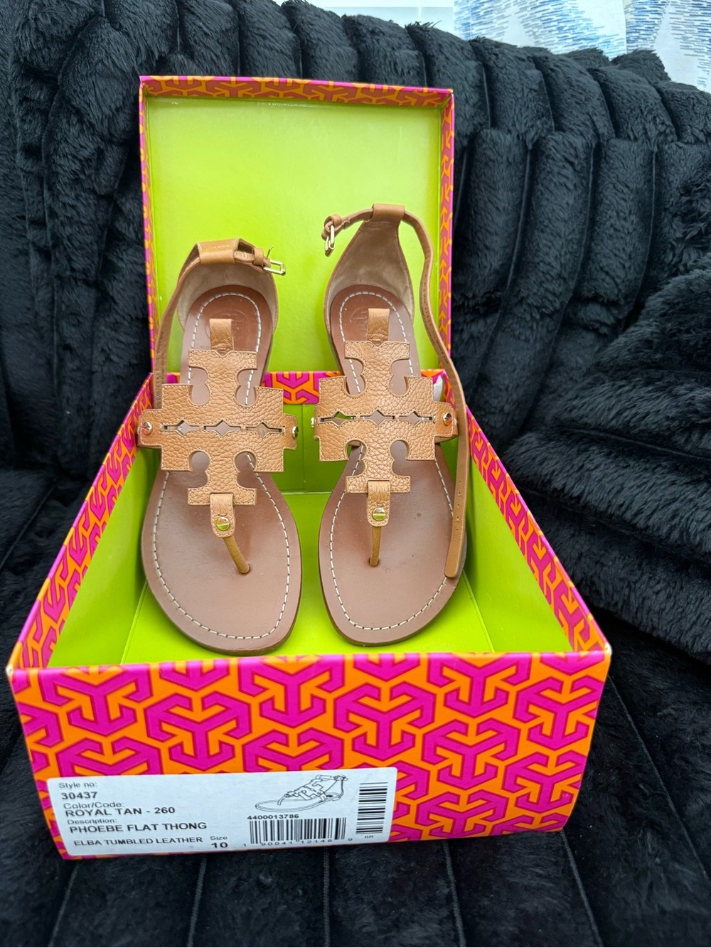 Authentic Tory Burch Phoebe Flat Thong in Royal Tan Size 10